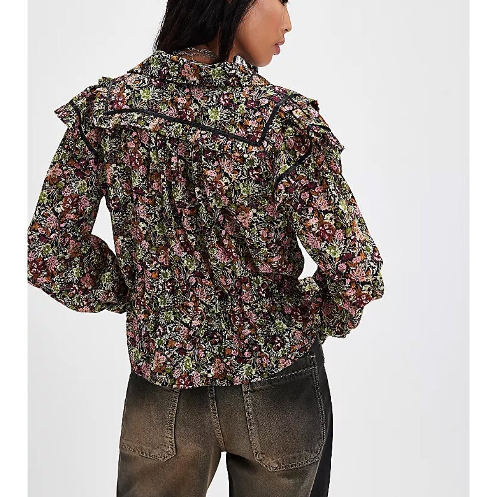 🎉LAST CHANCE🎉 FREE PEOPLE Printed Daybreak Blouse / Black Combo - Picture 5 of 12